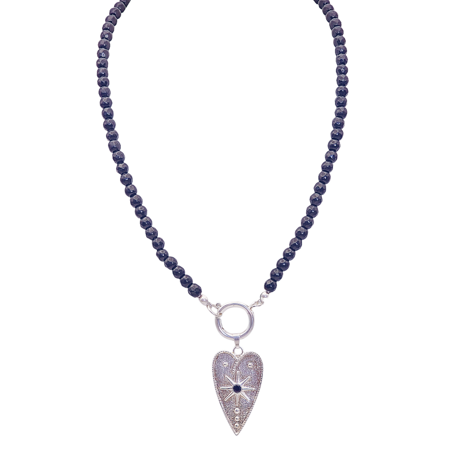 COLLAR HEART ONIX SILVER