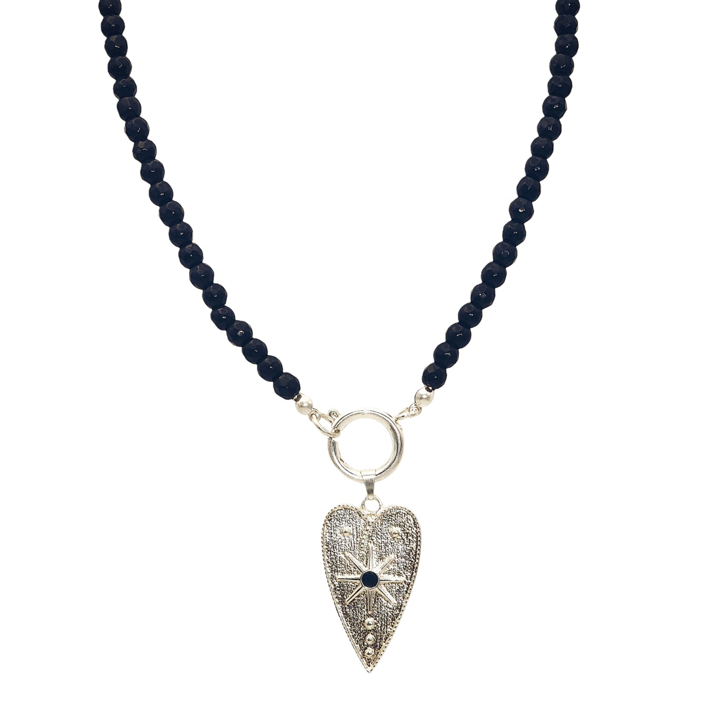 COLLAR HEART ONIX SILVER