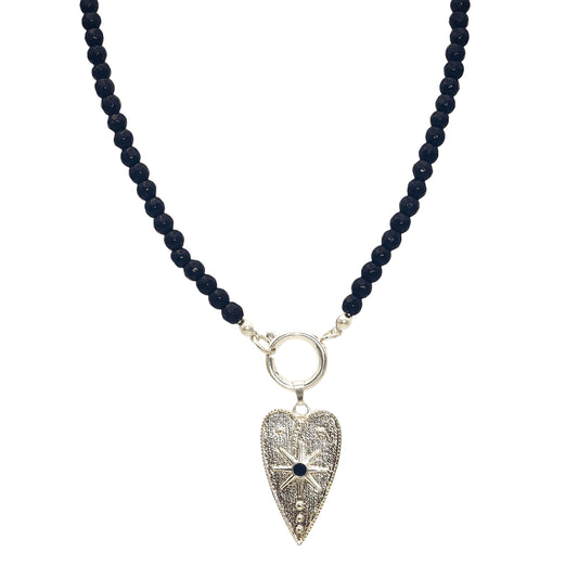COLLAR HEART ONIX SILVER